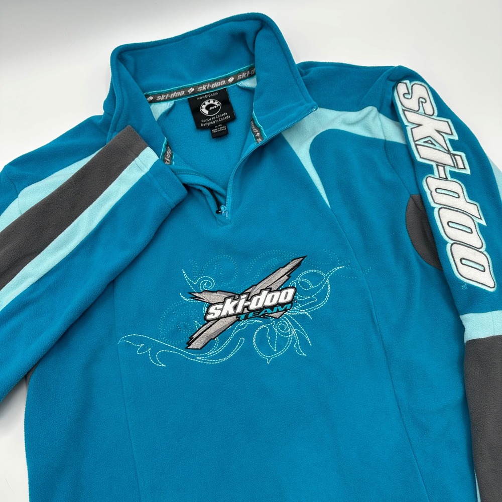 Ski-Doo Team Womens XL Fleece Quarter Zip Pullover Teal‎ Blue 2009 Y2K Soft
